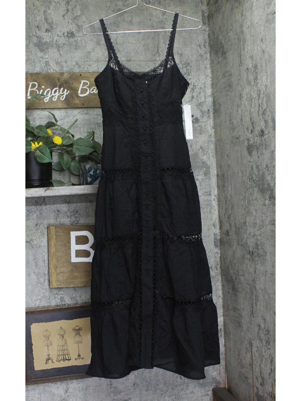 Aqua Womens Cotton Lace Inset Midi Dress DI9188BL Black XS